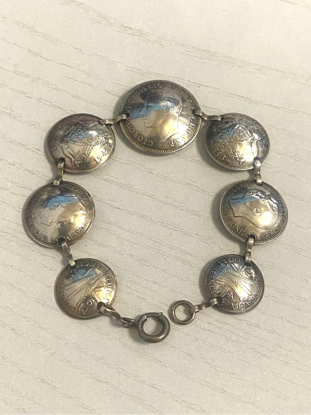 Vintage Sterling Silver Australian Shilling Coin Bracelet 1942 925
